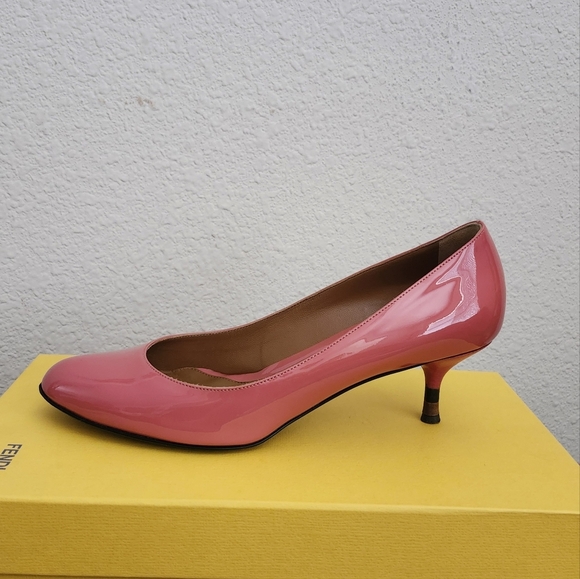 Fendi Coral Patent Leather Round Toe Kitten Heels - Picture 10 of 12